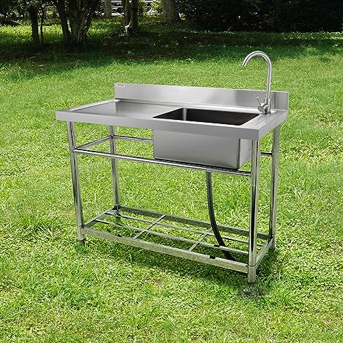 VEVOR Stainless Steel Utility Sink, 1 Compartment Free Standing Small Sink w/Workbench Faucet & legs