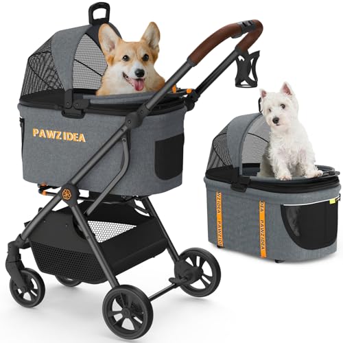 PAWZIDEA Dog Stroller for Large Dogs, Pet Stroller with Detachable Carrier for Portable Dog Crate for Car Seat, Foldable Dogs Jogger Strollers