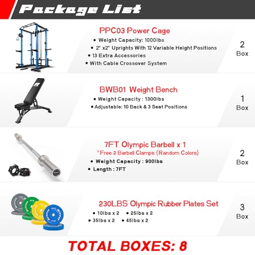 RitFit Multi-Function Squat Rack Power Cage PPC03 with Cable Crossover System, 1000LBS Capacity Power Rack and Packages with Optional Weight Bench
