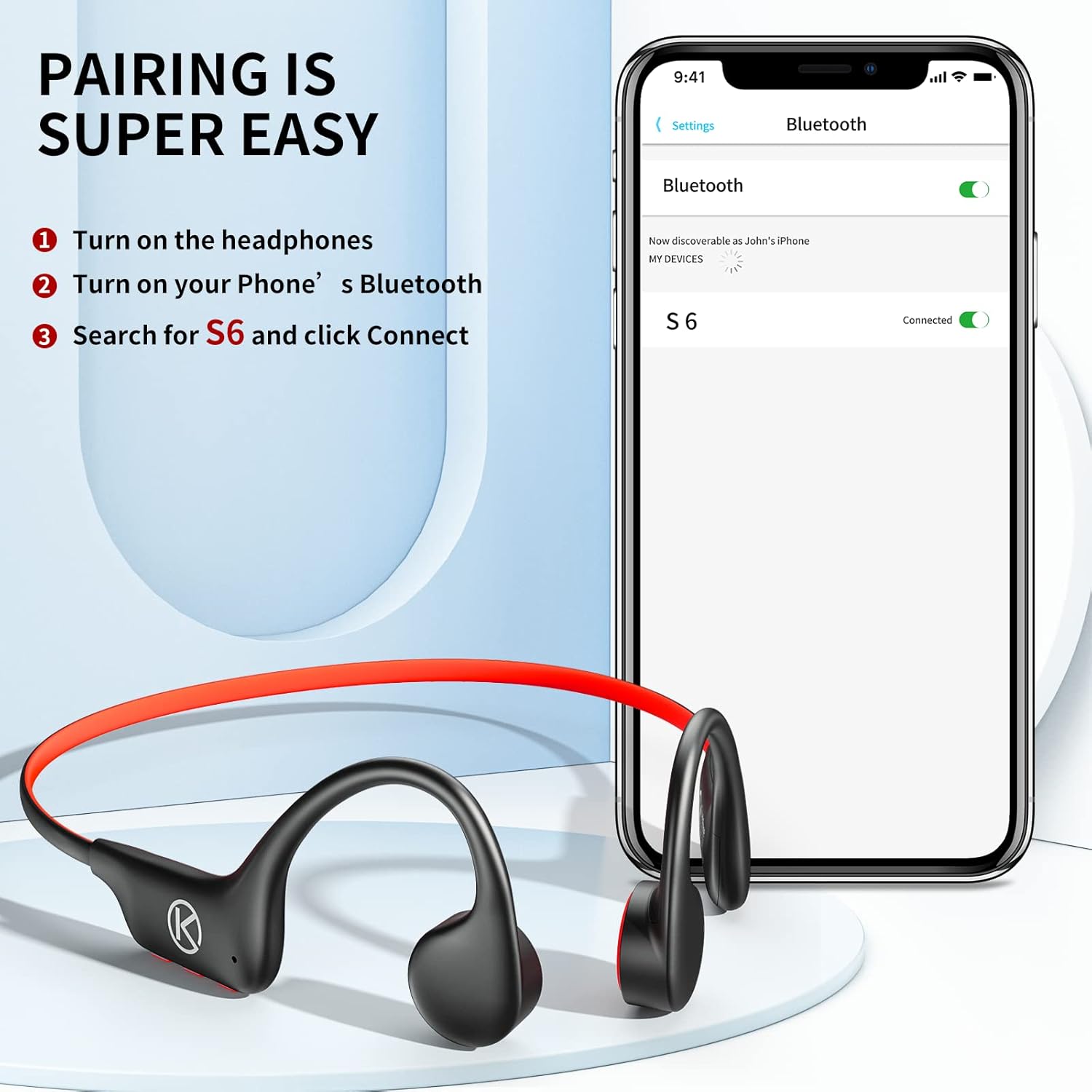 Bone Conduction Headphones, Open-Ear Bluetooth Sport Headphones, Built-in Mic Wireless Earphone Pack of 2