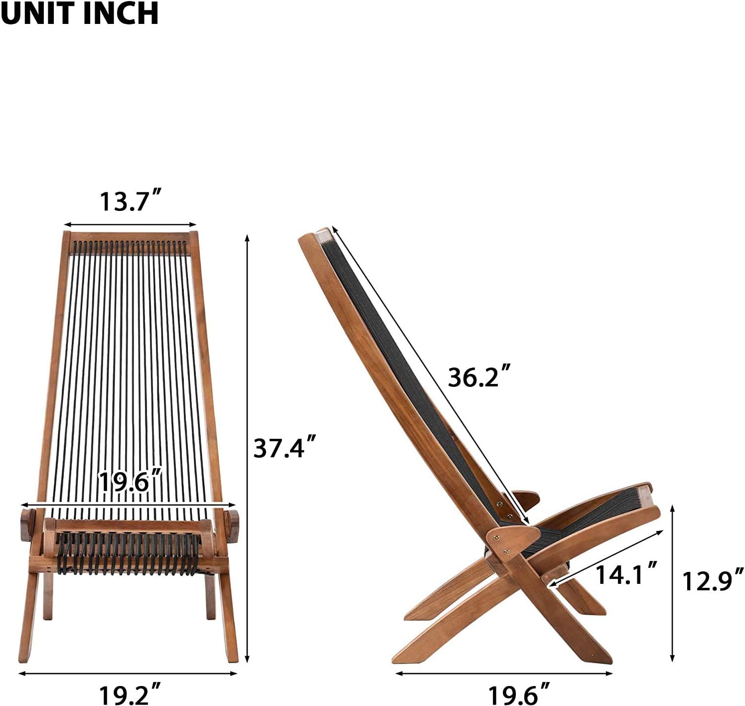 Folding Wooden Outdoor Lounge Chair Low Profile Acacia Wood Lounge Chair for The Patio Porch Deck Balcony Lawn Garden Wood Accent Furniture for Home