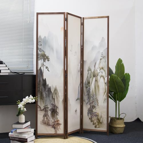 6 Panel Room Divider Screen,Double Faced Room Divider Folding Wall Divider for Room Separation,Mountains and Waters Landscape,67" H x 94.5" W