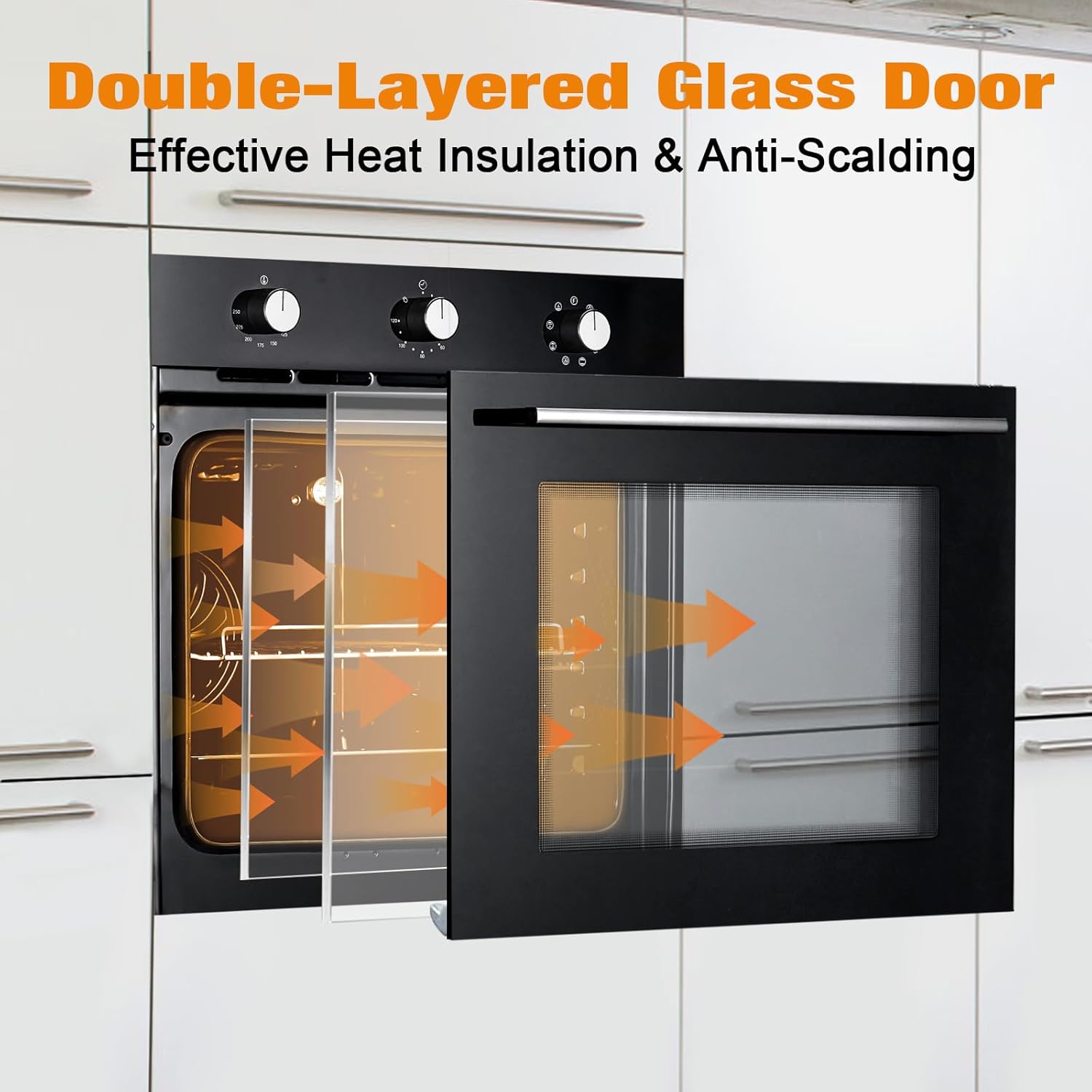 24" Built-in Electric Single Wall Oven with Double-Layered Glass Door, Mechanical Knobs, 2.5 Cu.Ft Capacity, 5 Cooking Functions, and 3000W Power