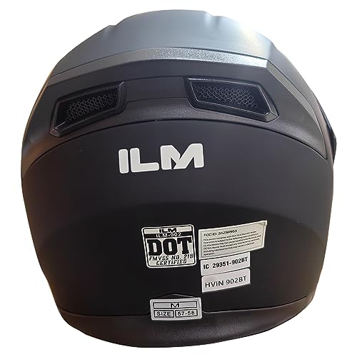 ILM Bluetooth Motorcycle Helmet Modular Flip up Full Face Dual Visor Mp3 Intercom FM Radio DOT Model 902BT(Matte Black, Large)