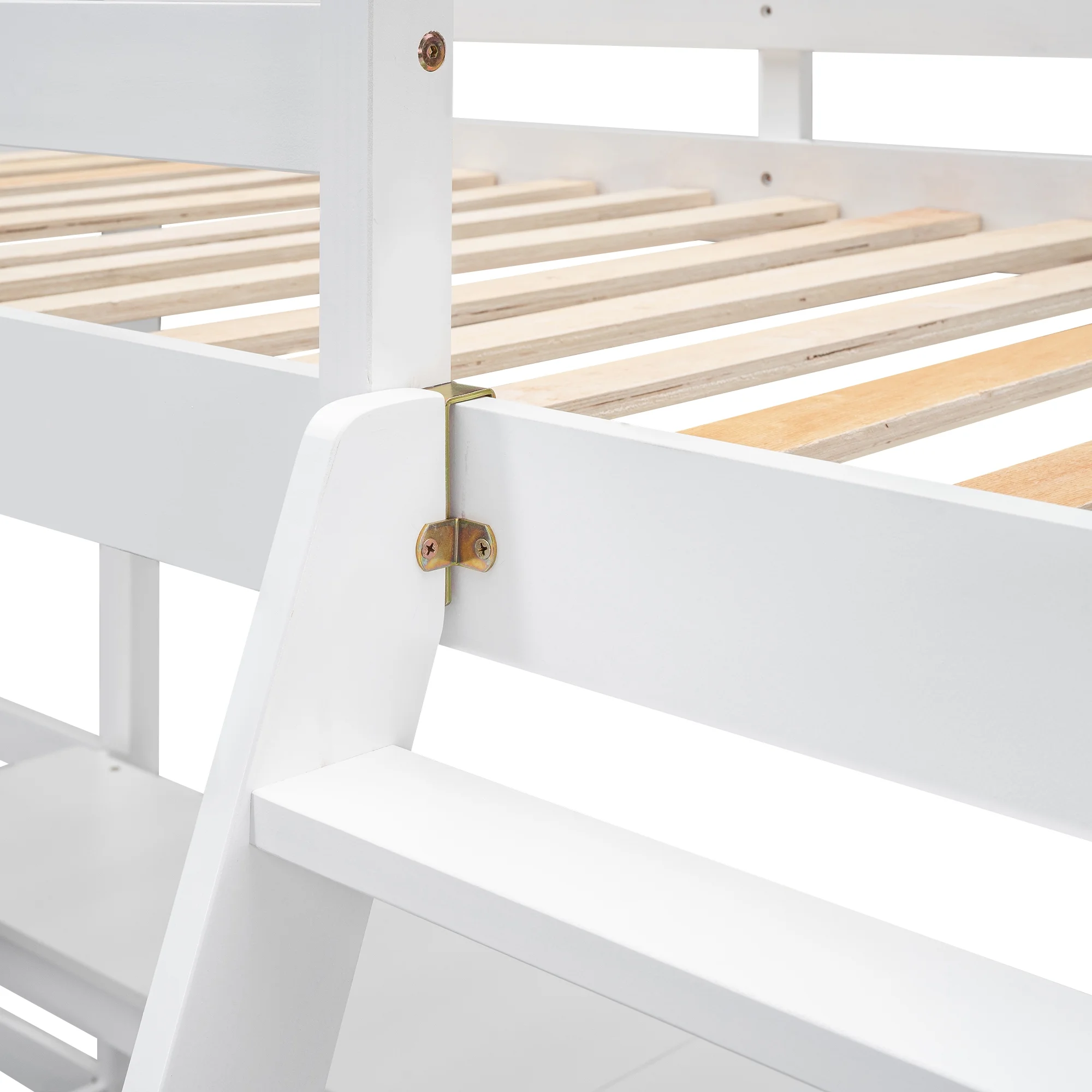 Euroco Twin Size L-Shaped Wood Loft Bed with Built-in Desks, 2-in-1 Loft Bed for Kids Teens Adults, White