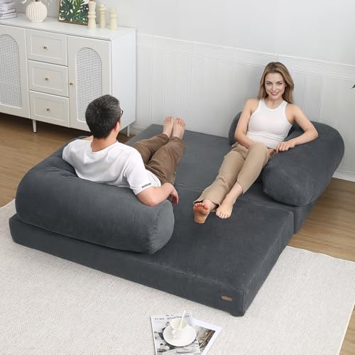 COMAX Folding Sofa Bed, Convertible Chair Bed Corduroy 3-in-1 Foldable Floor Couch with High-Density Foam, Futon Sofa Sleeper Mattress