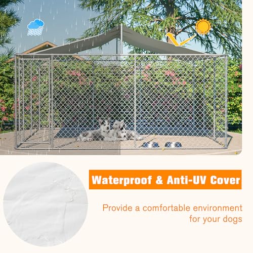 Large Outdoor Dog Kennel, Heavy Duty Galvanized Steel Dog Enclosure, Chicken Coop with Waterproof UV-Resistant Cover