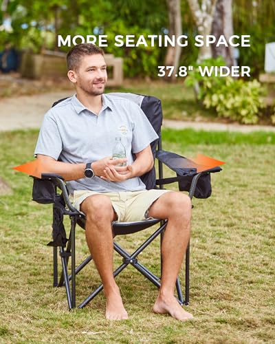 KingCamp Oversized Camping Folding Chair, Heavy Duty 450 LBS with Lumbar Support, Padded Outdoor Chair with Cup Holder