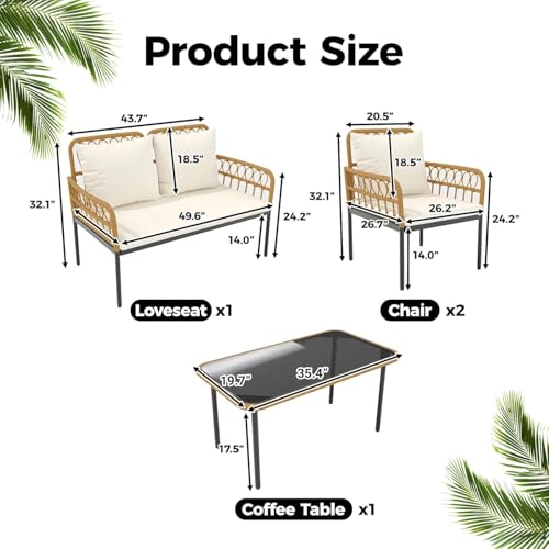3 Piece Patio Bistro Set, Outdoor Wicker Table and Chairs Set of 2