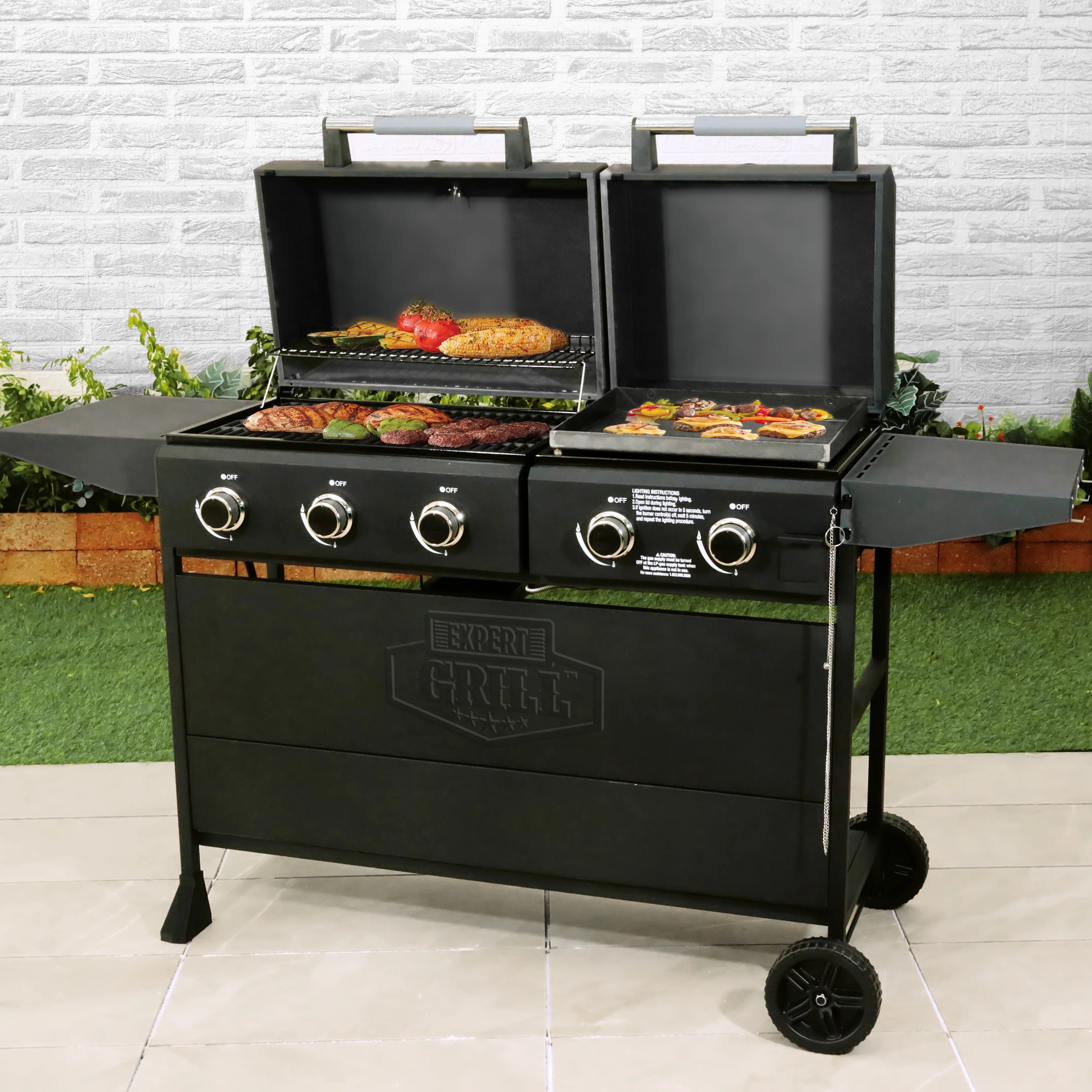 Expert Grill 5 Burner Combination Propane Gas Grill and Propane Griddle Grill, Black - Radiant Selections