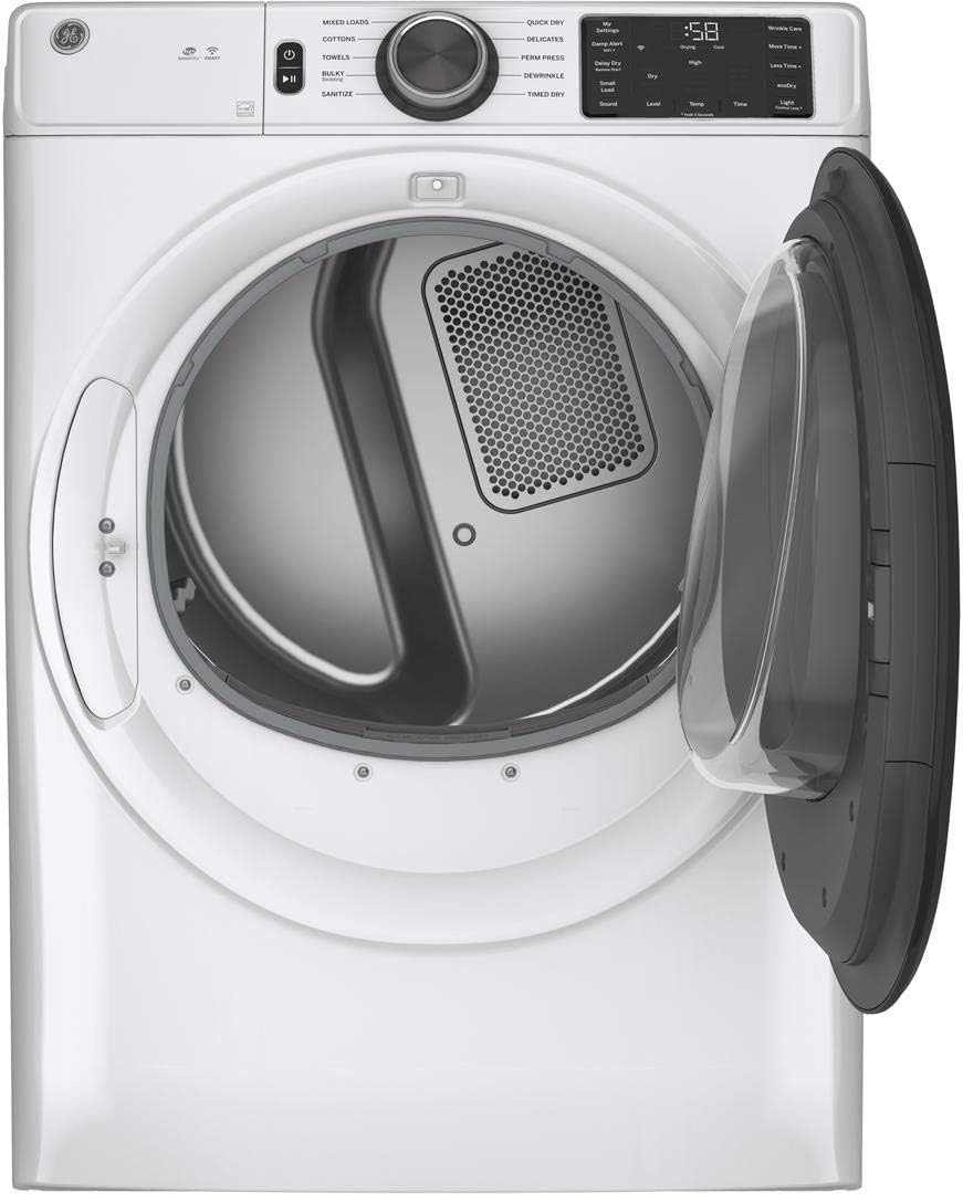GE GFV55ESSNWW 28" Long Vent Front Load Electric Dryer with 7.8 cu. ft. Capacity Built-in WiFi Sanitize Cycle and 200 Ft. Vent in White