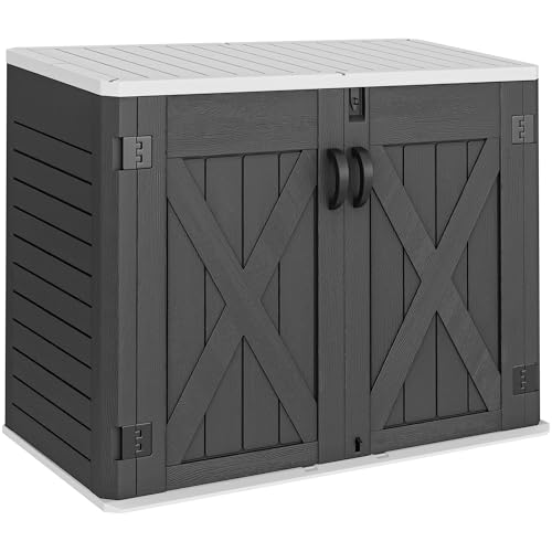 YITAHOME Outdoor Horizontal Storage Sheds w/o Shelf, Weather Resistant Resin Tool Shed, Multi-Opening Door for Storage of Bike, Trash Cans