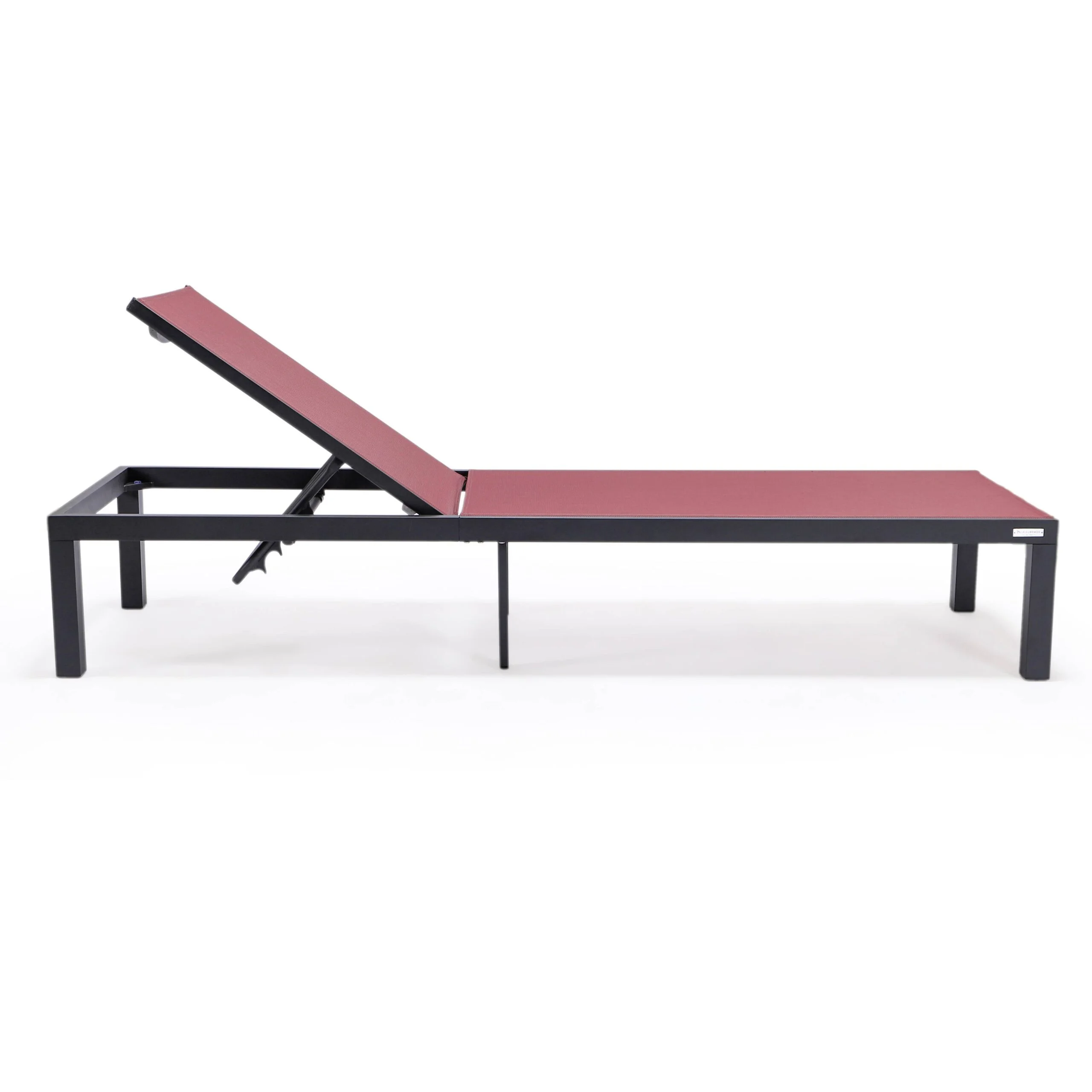 LeisureMod Marlin Poolside Outdoor Patio Lawn and Garden Modern Black Powder Coated Aluminum Frame Suntan Sling Chaise Lounge Chair