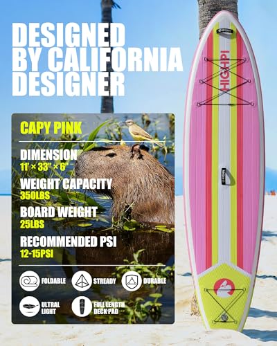 Highpi Inflatable Stand Up Paddle Board Premium SUP Accessories, Backpack, Wide Stance, Surf Control, Non-Slip Deck, Leash, Paddle and Pump