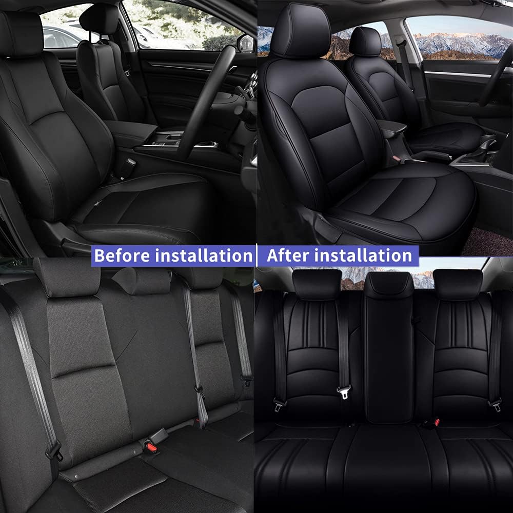 Custom Fit Car Seat Covers for Honda Accord 2018 2019 2020 2021 Full Set Faux Leather Waterproof Seat Cover Vehicle Protection Compatible Airbag