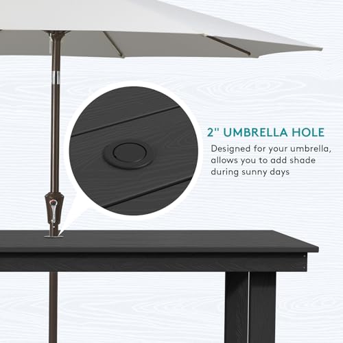 SERWALL Outdoor HDPE Dining Table Set, 7-Piece Outdoor Dining Table Sets with Umbrella Hole Cut-Out Table and 6 Chairs, Gray