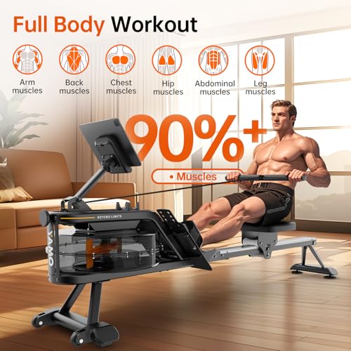 YAMO Water Rowing Machine for Home, Row Machine with 330LB Weight Capacity, Support Bluetooth & Compatible with Apps