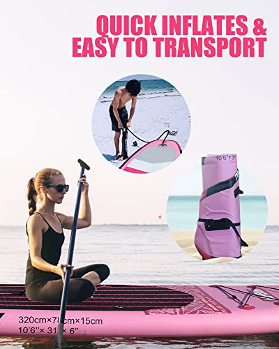 Highpi Inflatable Stand Up Paddle Board Premium SUP Accessories, Backpack, Wide Stance, Surf Control, Non-Slip Deck, Leash, Paddle and Pump