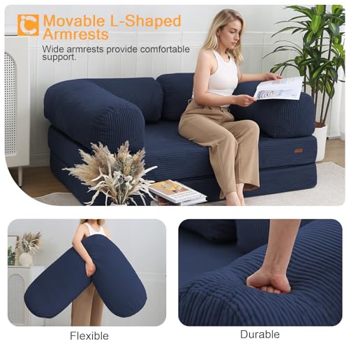 COMAX Folding Sofa Bed, Convertible Chair Bed Corduroy 3-in-1 Foldable Floor Couch with High-Density Foam, Futon Sofa Sleeper Mattress