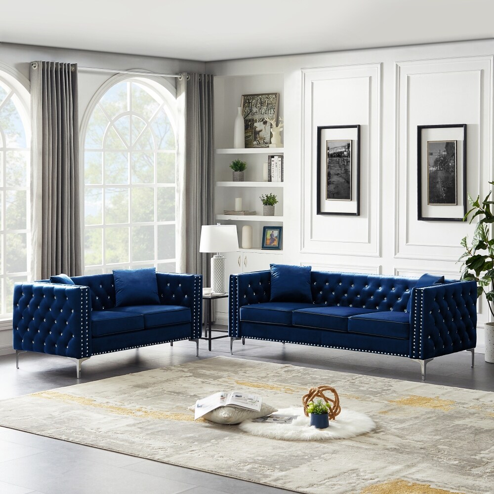 Modern 2 Piece Living Room Set with Sofa and Loveseat Grey