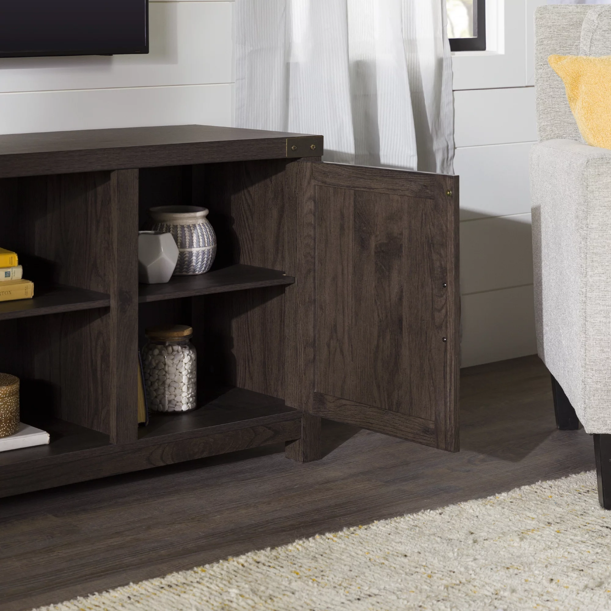 Walker Edison Modern Farmhouse Barn Door TV Stand for TVs up to 65, Grey Wash