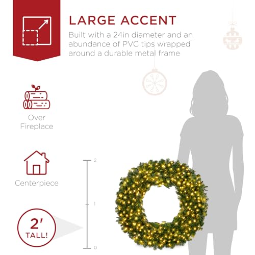 Best Choice Products 60in Large Artificial Pre-Lit Fir Christmas Wreath Holiday Accent Decoration w/ 300 LED Lights, 930 PVC Tips