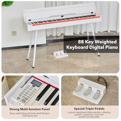 Digital Piano 88 Key Weighted Keyboard,Full-Size Desk Progressive Hammer-Action Electric Piano For Beginners, With Sheet Music Stand, Pedal