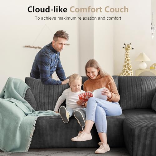 108" Modular Sectional Sofa with L-Shape Chaise, Upholstered Couches for Living Room with Deep Seat, No Assembly Required