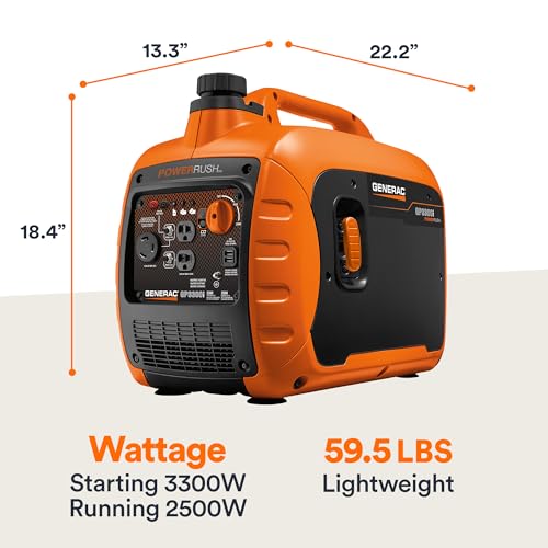 Generac 3,300-Watt Gas-Powered Portable Inverter Generator - Lightweight Design - USB Ports for Mobile Device Charging - COsense Technology