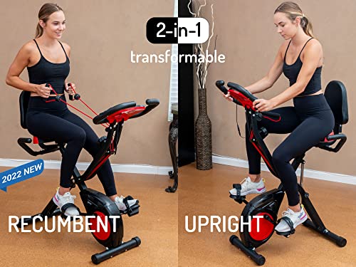 YYFITT 3-IN-1 Exercise Bike with Luminous Digits Display | Folding Stationary Bikes for Home Seniors | Compact Workout Bike with Fully Support