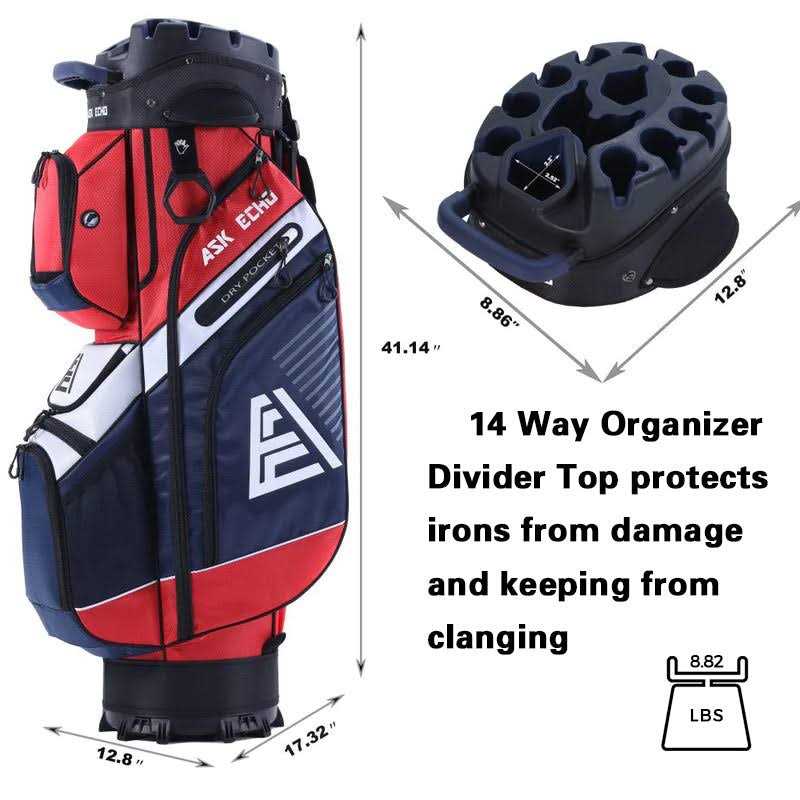 ASK ECHO T-Lock Golf Cart Bag with 14 Way Organizer Divider Top, Premium Cart Bag with Handles and Rain Cover for Men - Sports Supplies Online Store