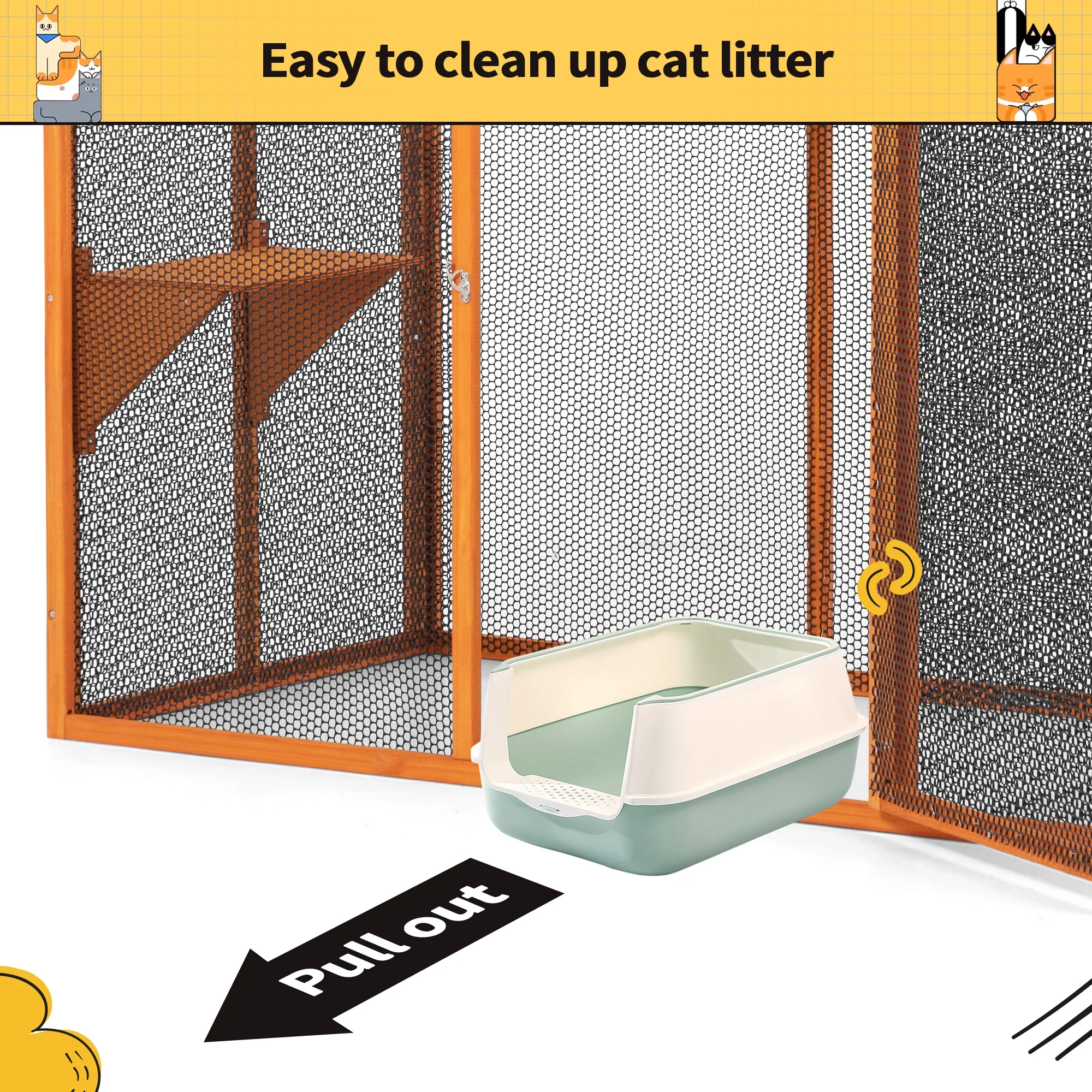 COZIWOW Outdoor Cat House, Wood Cat Catio with Platforms, Lockable Enter Door, Sunshine Panel, Cat Patio Cage Enclosure for Backyard Garden, Orange