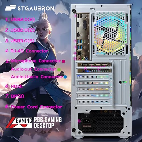 STGAubron Gaming PC Computer Desktop, GeForce RTX 2060 Super 8G, Intel Core I7 8th up to 4.1GHz, 16G DDR4, 1T SSD, WiFi 6 & BT 5.2, RGB Fan x6
