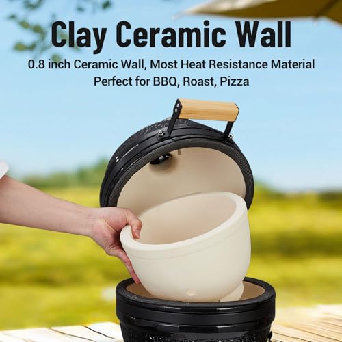 13-Inch Portable Ceramic Charcoal Grill with Grill Stand, Egg Shaped Ceramic Charcoal Grill w 10.6" Stainless Steel Cooking Grate