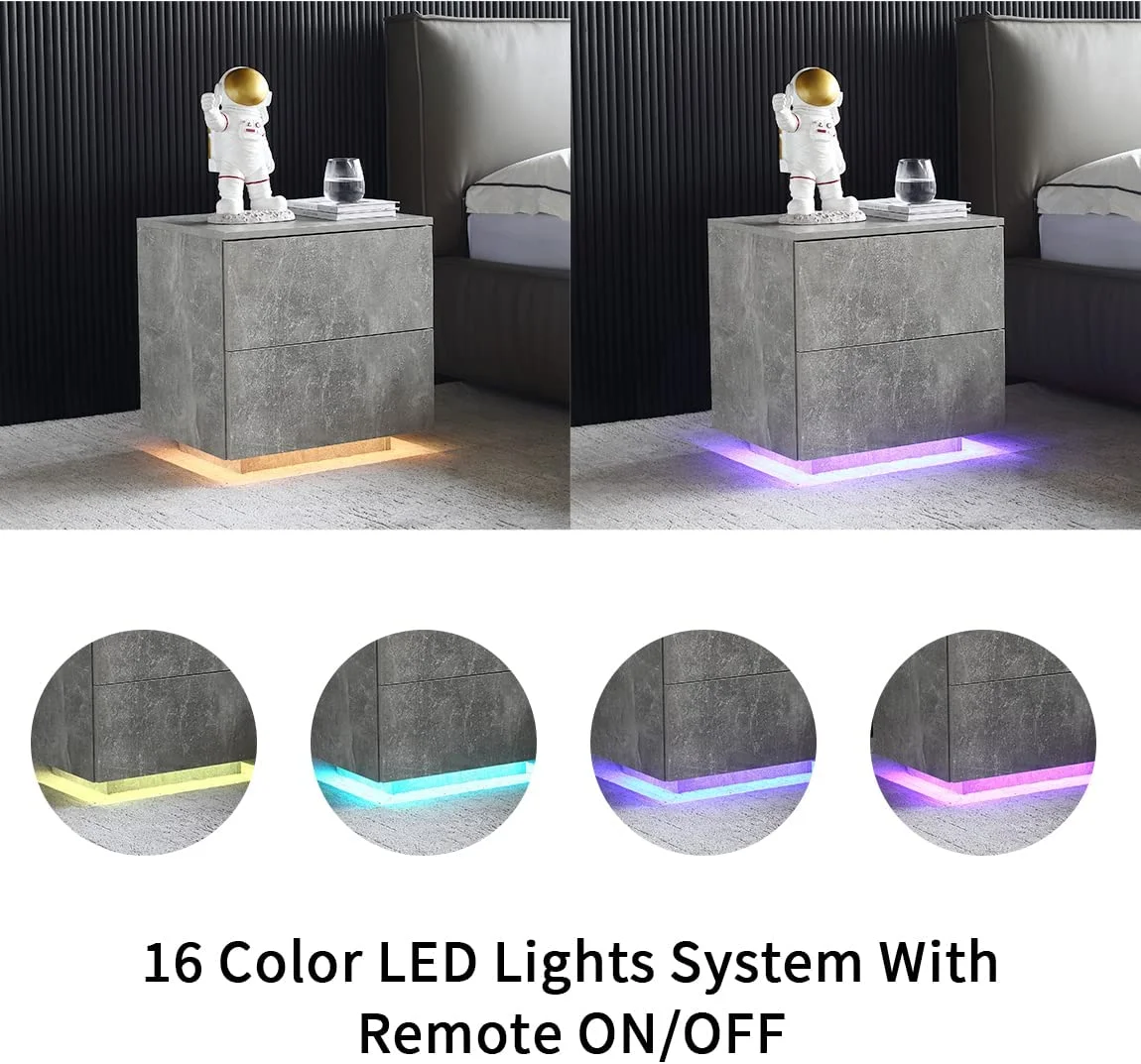 LED Nightstand Bedside Table With LED Lights Set Of 2, For Bedroom Living Room Modern Nightstand With 2 Drawers