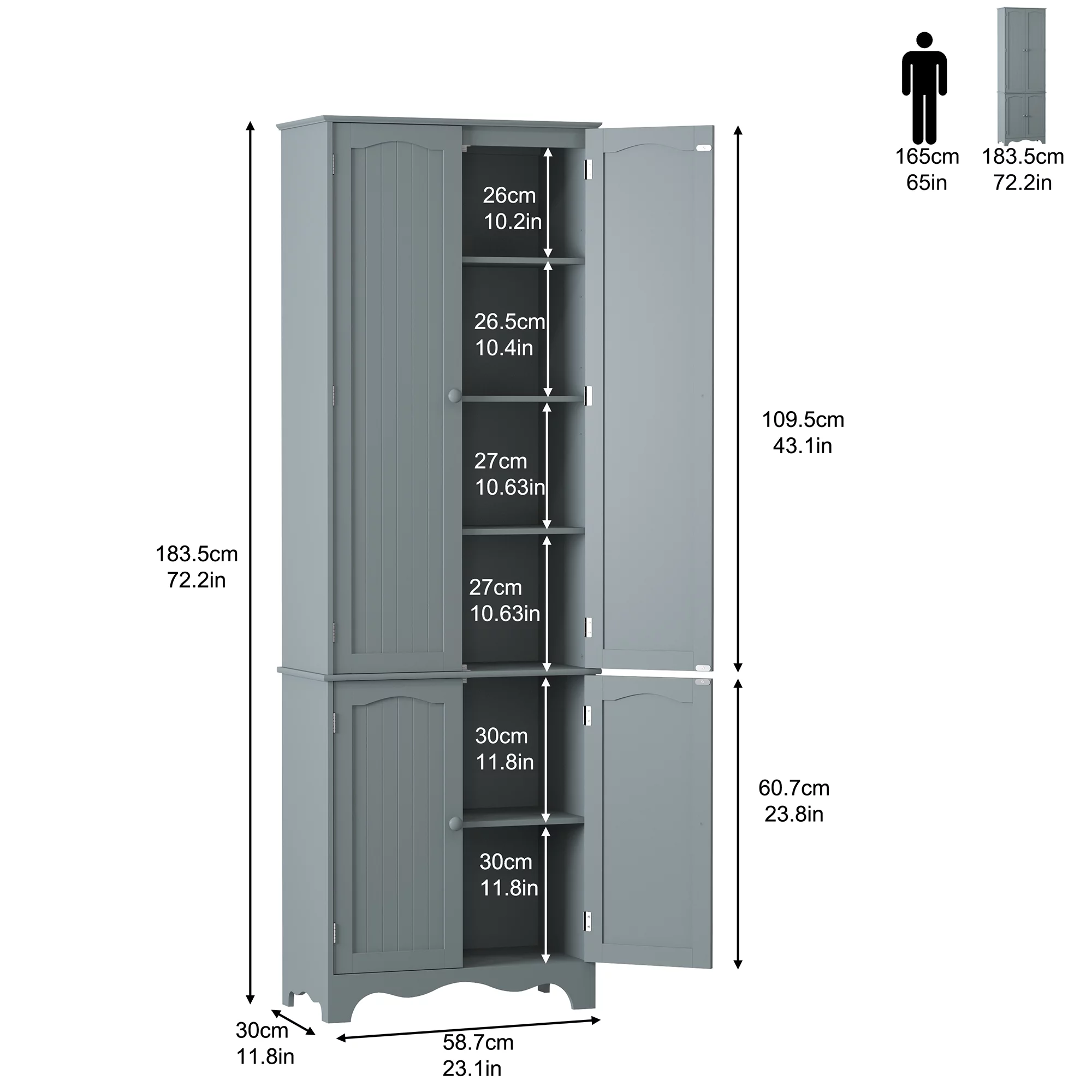 HOMEFORT 72" H Freestanding Tall Pantry Cabinet, Kitchen Pantry with 2 Large Cabinets and Adjustable Shelves
