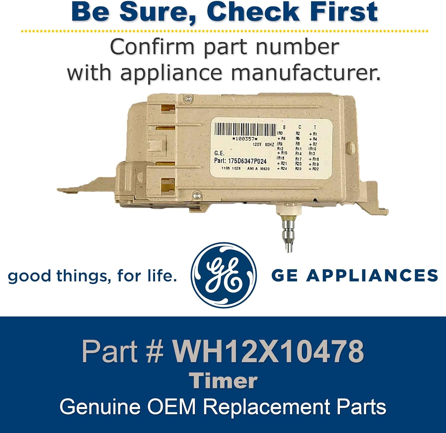GE WH12X10478 Genuine OEM Timer for GE Washing Machines