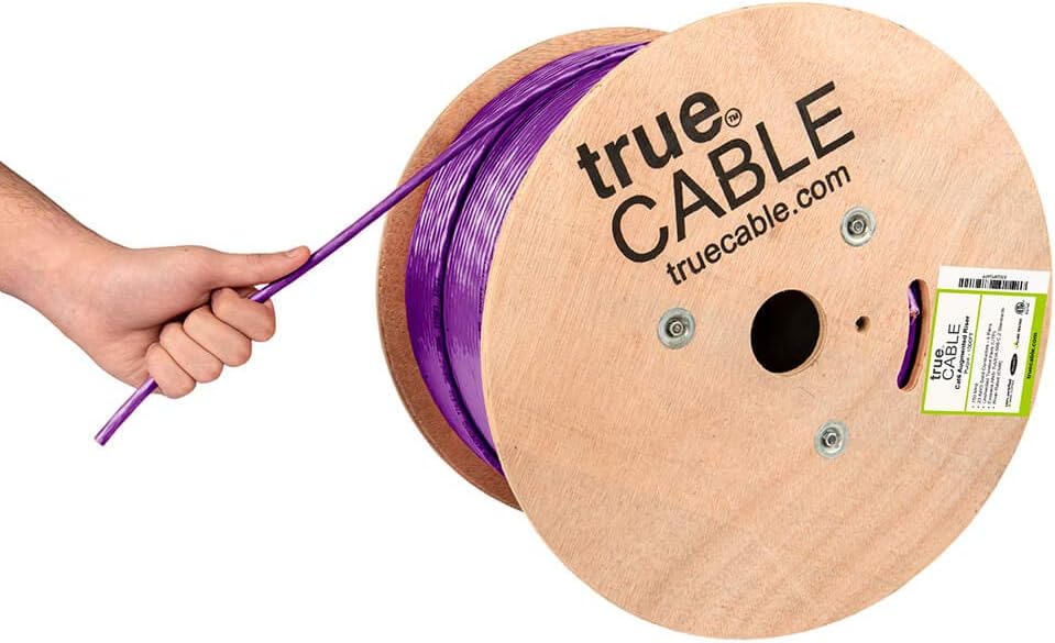 trueCABLE Cat6A Riser (CMR), 1000ft, Blue, 23AWG 4 Pair Solid Bare Copper, 750MHz, PoE++ (4PPoE), ETL Listed, Unshielded Twisted Pair (UTP)
