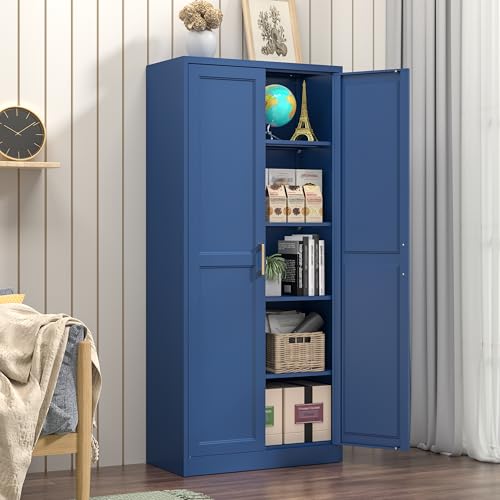 Pantry Cabinet, 71 Inch Tall Kitchen Storage Cabinet, Metal Pantry Cabinet with Doors and Adjustable Shelves, Black Food Cupboard