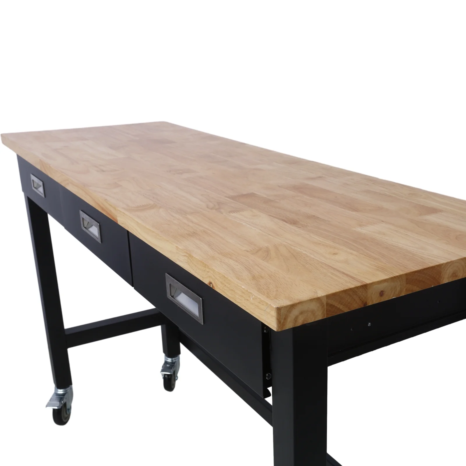 60in Work Bench, Adjustable Workbench with Drawer Storage, Heavy Duty Bamboo Wood Work Table with Wheels for Garage Home Office