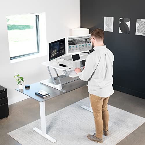 VIVO 36 inch Electric Height Adjustable Stand Up Desk Converter, VE Series, Sit to Stand Tabletop Dual Monitor Riser with USB Port, Black, DESK-V000VE