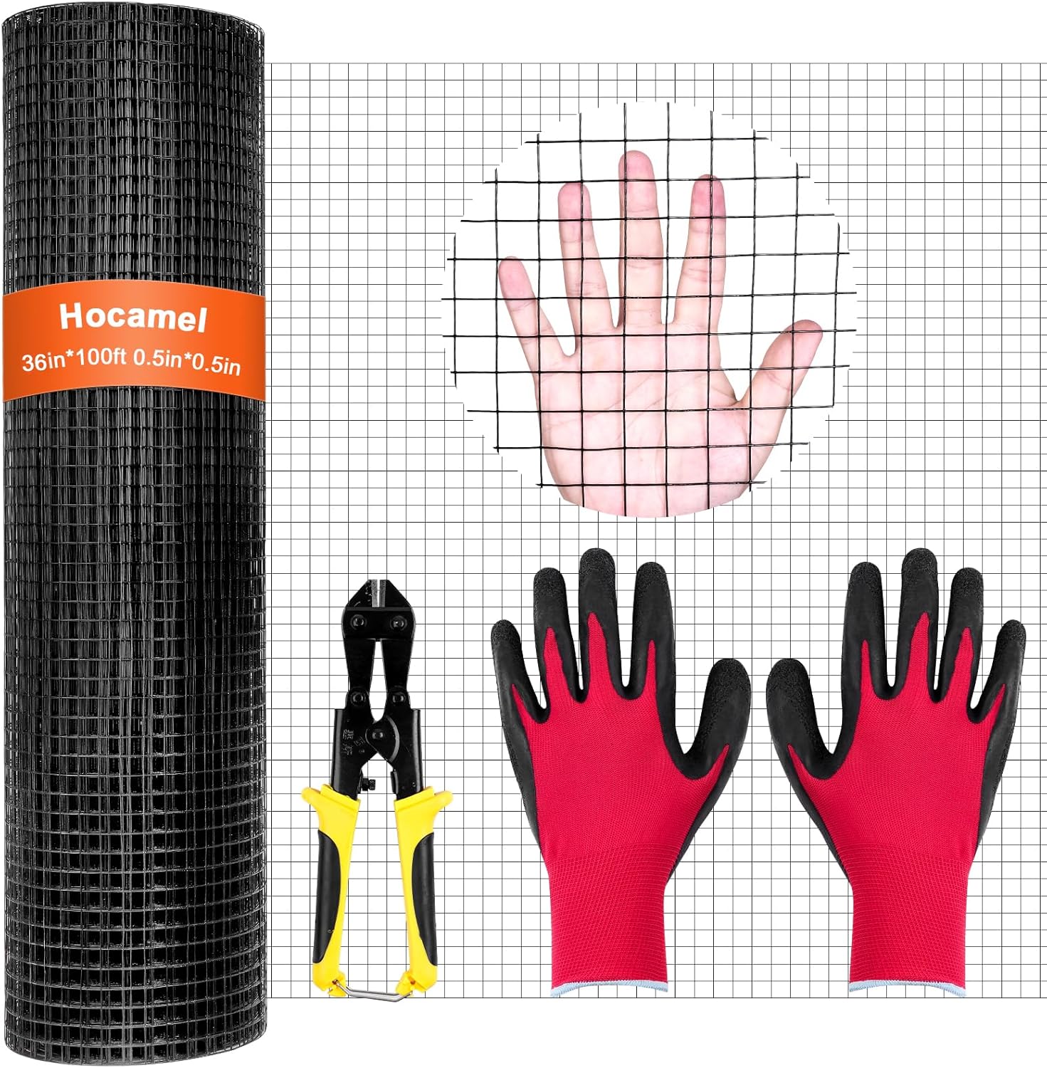 Hardware Cloth 1/2 inch 36 x 100 ft, 19 Gauge Square Vinyl Coated Galvanized Wire Metal Mesh Roll