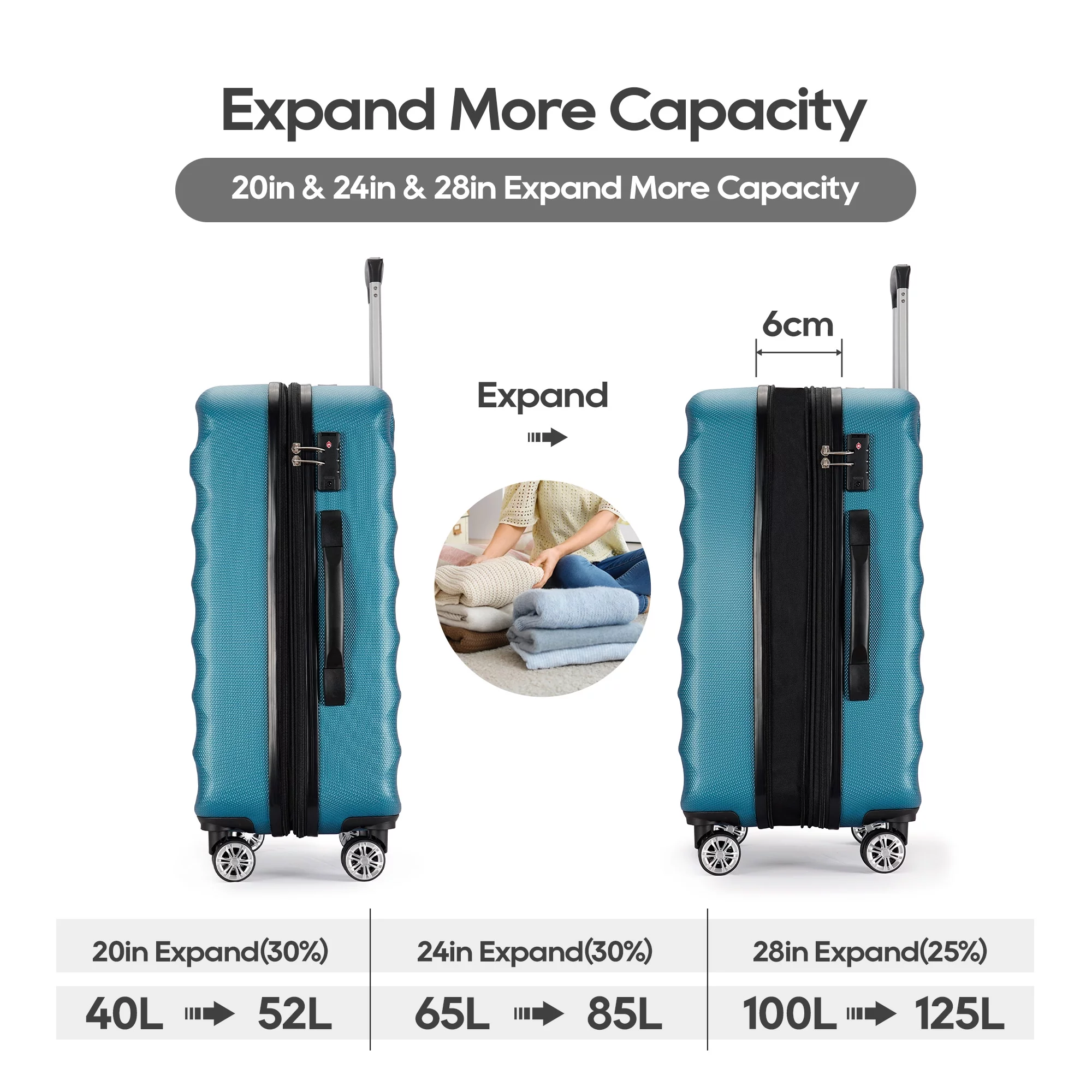GinzaTravel Expandable Luggage 3 Piece Sets Hard Shell Suitcase Set with Double Spinner Wheels,TSA Lock