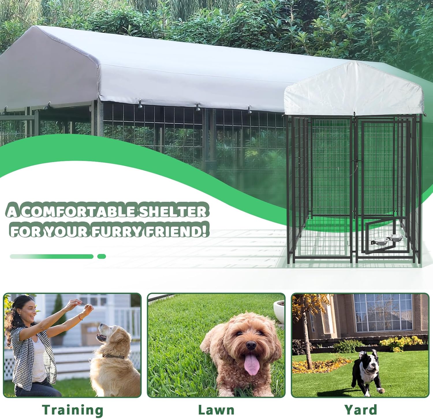 LEMBERI 8x4x6 FT Outdoor Dog Kennel for Large Dogs, Heavy Duty Welded Wire Steel Dog Playpen Fence with Secure Lock