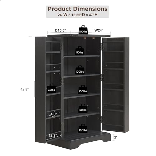 72" Tall Kitchen Pantry, Farmhouse Storage Cabinet with Barn Doors, Organizer, Drawer and Adjustable Shelves, Rustic Wood Cupboard for Kitchen