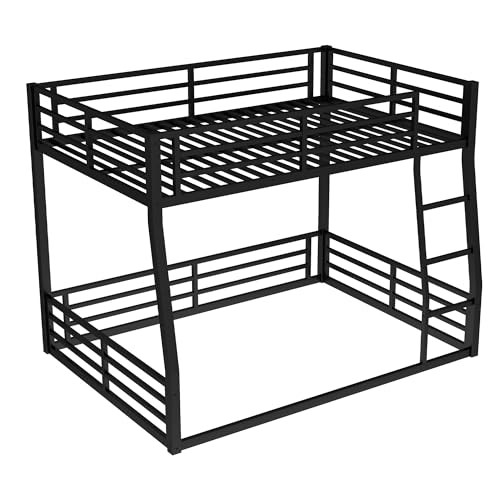 Heavy Duty Bunk Bed Frame with Ladder, Twin XL Over Twin XL Bunk Beds with Safety Guardrails, Adults Bunk Beds with Noise-Reducing Rubber Stoppers