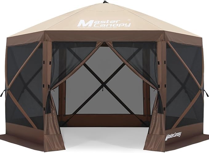 MASTERCANOPY 12x12FT Pop Up Gazebo Screen Tent - Instant Screen House with Netting, Quick Set, Outdoor Canopy Shelter with Carry Bag for Camping