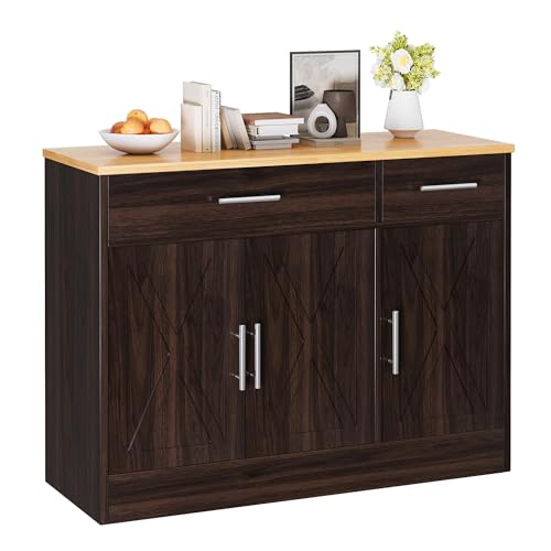 Vongrasig 43&rdquo; Sideboard Buffet Cabinet with Storage, Farmhouse Coffee Bar with Drawers and Shelves, Wood Buffet Table for Kitchen, Dining Room