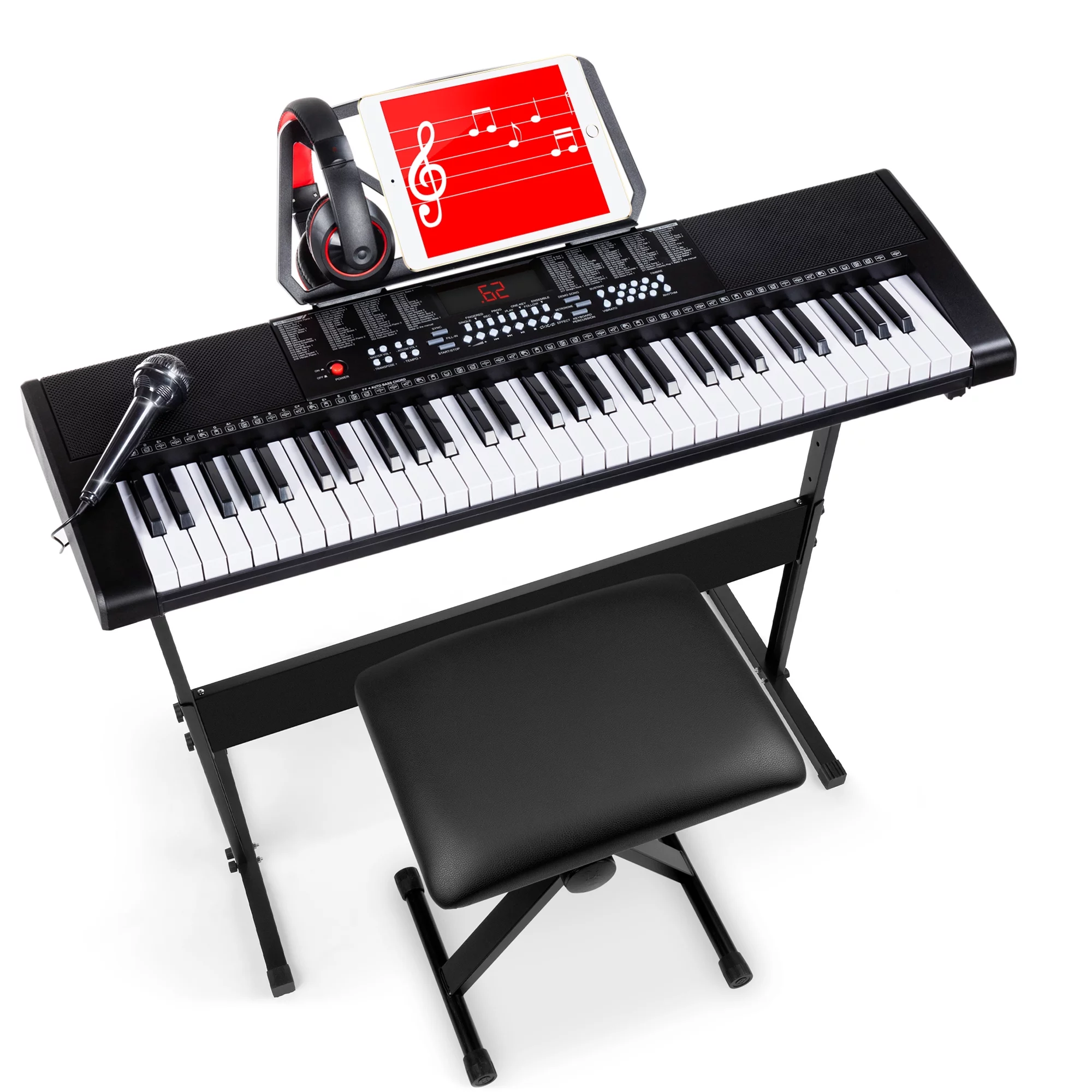 Best Choice Products 61-Key Beginners Electronic Keyboard Piano Set w/ LED, 3 Teaching Modes, H-Stand, Stool, Microphone - Radiant Selections