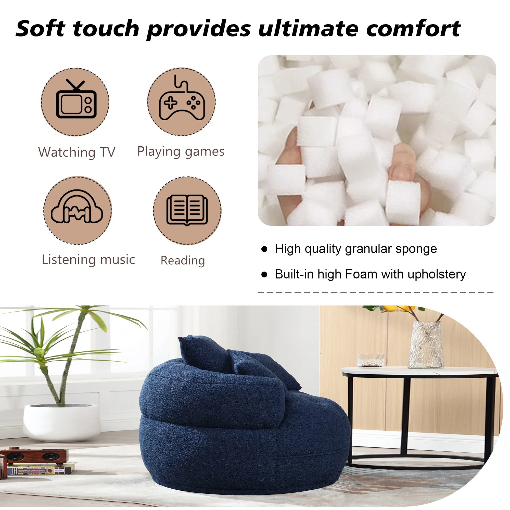 MOONMISS Accent Barrel Chair, Modern Boucle Round Accent Chair with 3 Pillows and Tufted Seat